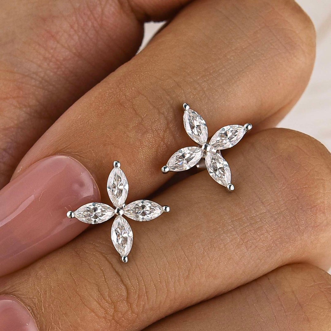 S925 Moissanite 0.8Ct*2 Marquise Floral Stud Earrings