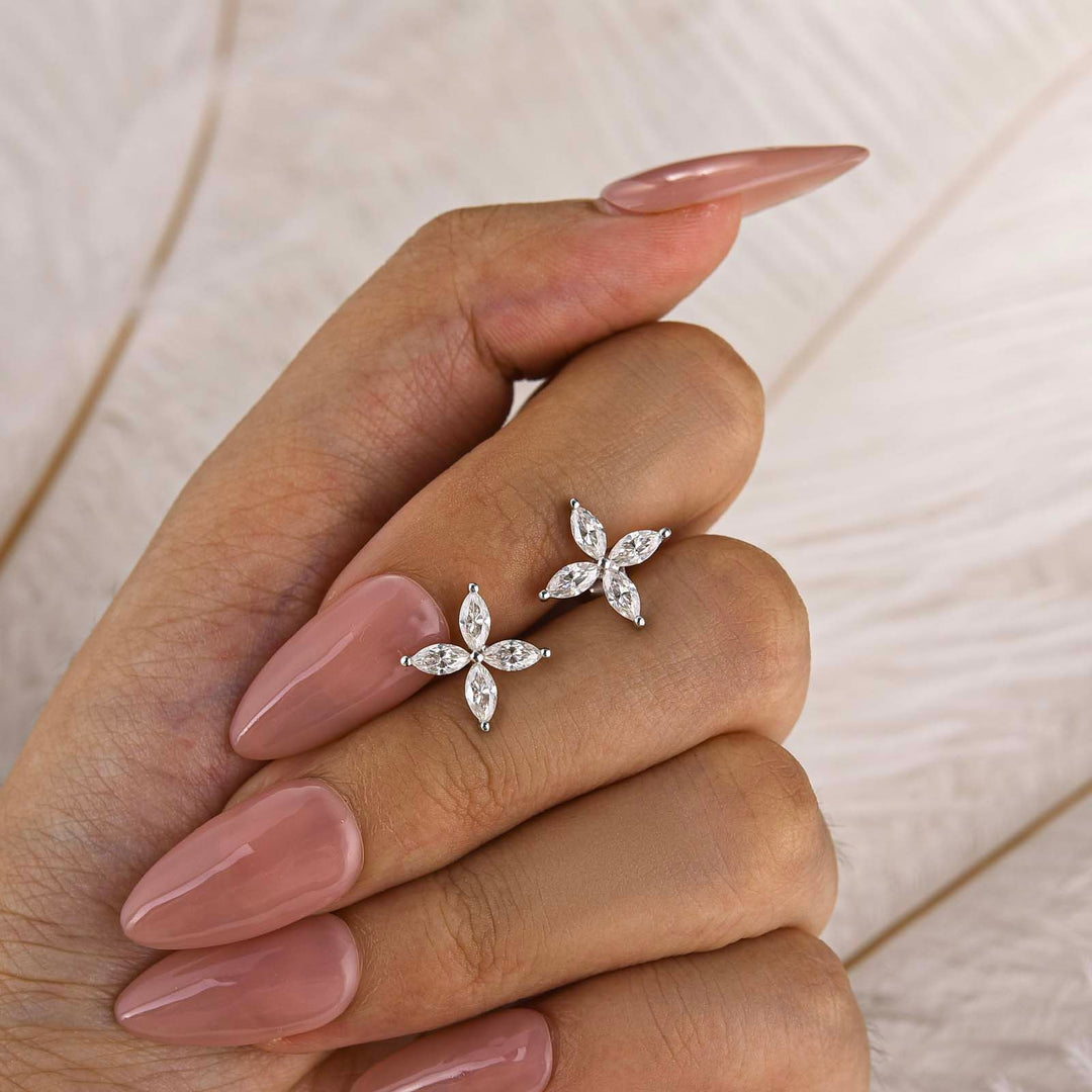 S925 Moissanite 0.8Ct*2 Marquise Floral Stud Earrings