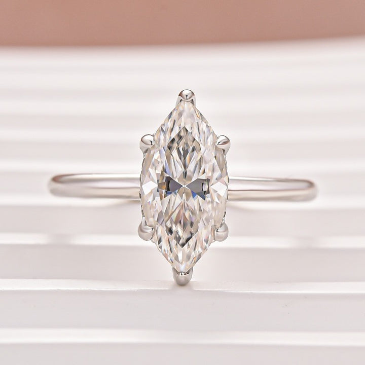 Moissanite 1.0 Ct/2.0 Ct/3.0Ct Marquise Cut Solitaire White Gold Promise Ring For Women