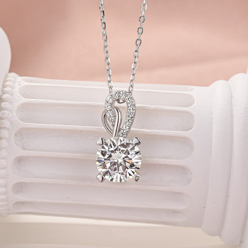 Moissanite 3.0Ct Round Cut White Gold Necklace In Sterling Silver