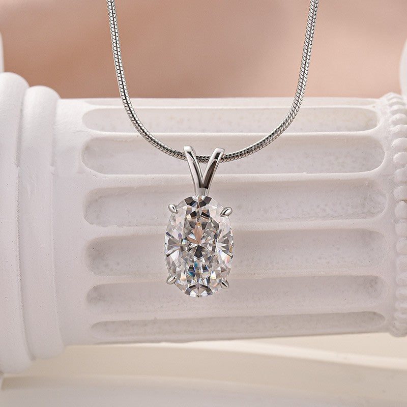 Moissanite 4.0Ct Oval Cut White Gold Pendant Necklace