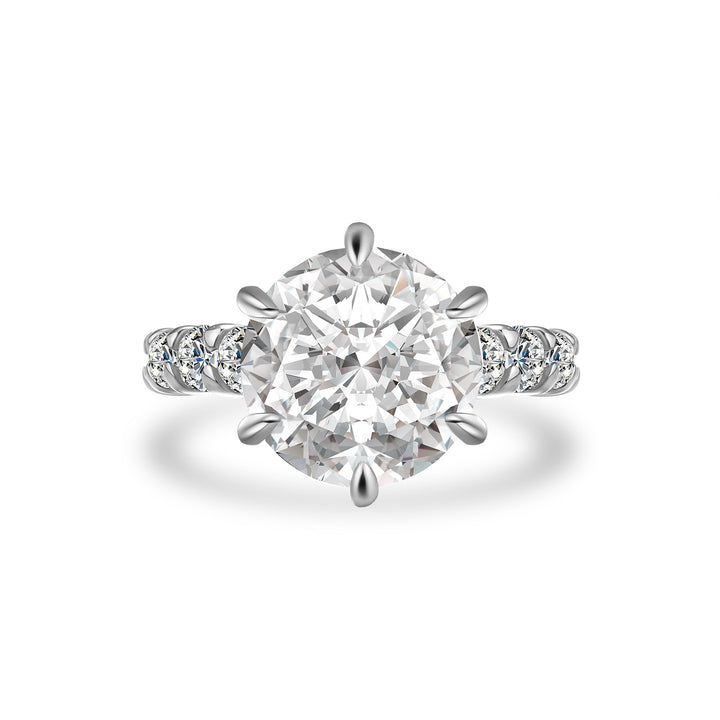 S925 Moissanite 6.0Ct Round Cut Luxe Engagement Ring in Sterling Silver