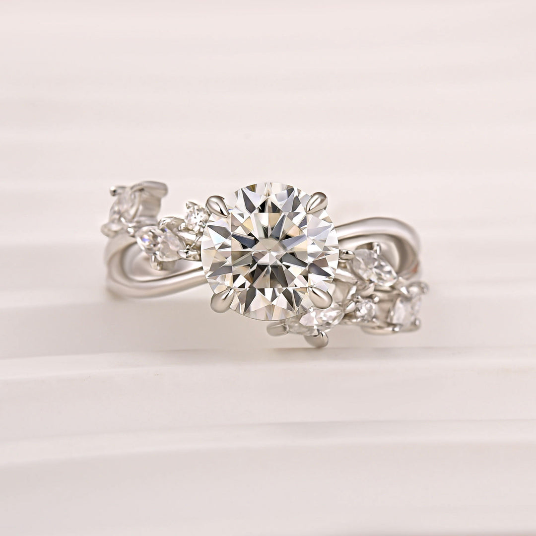2.0Ct Round Moissanite Nature-Inspired Engagement Ring With Open Split Shank