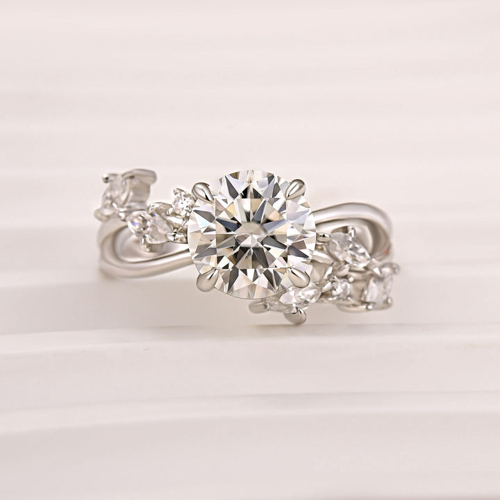 2.0Ct Round Moissanite Nature-Inspired Engagement Ring With Open Split Shank