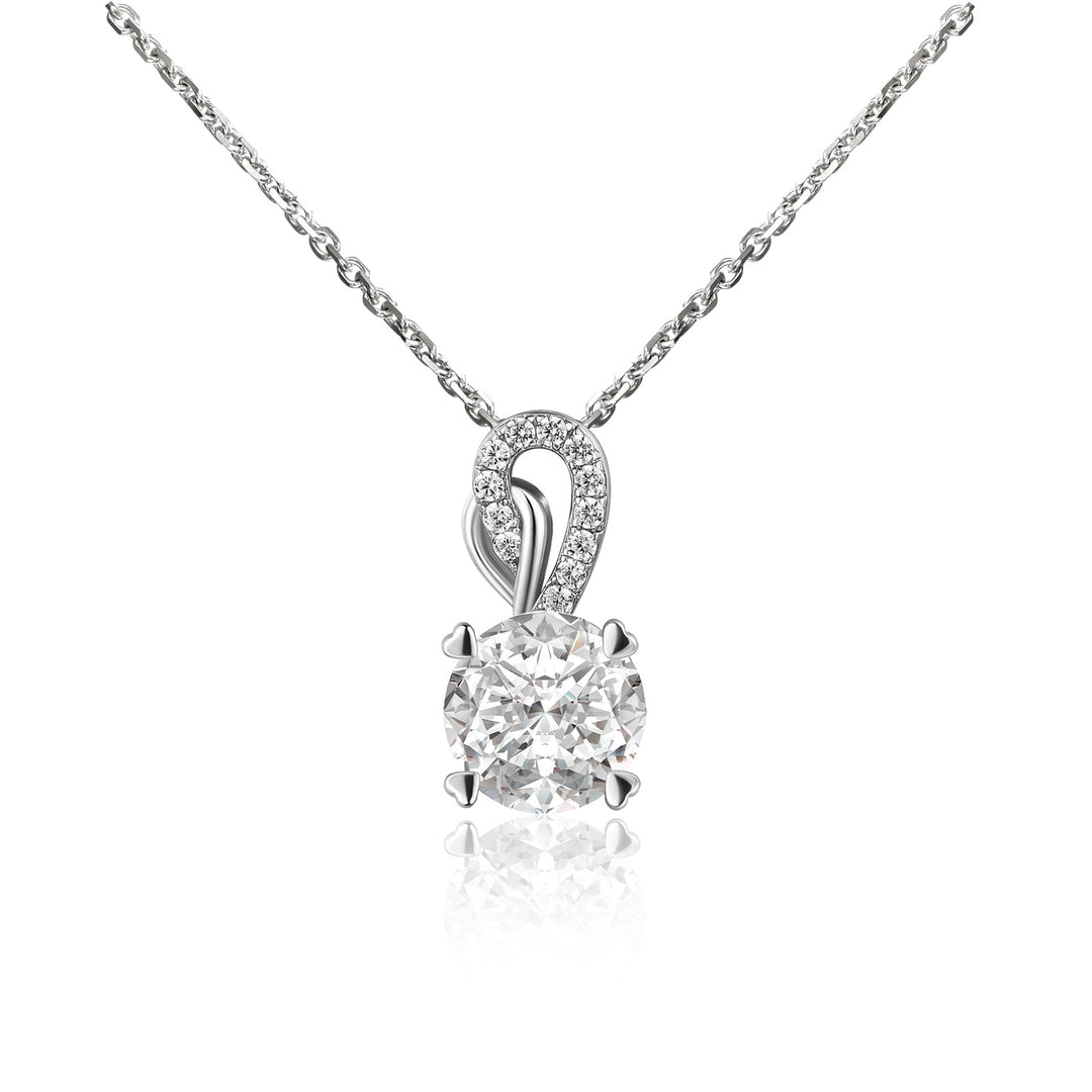 Moissanite 3.0Ct Round Cut White Gold Necklace In Sterling Silver