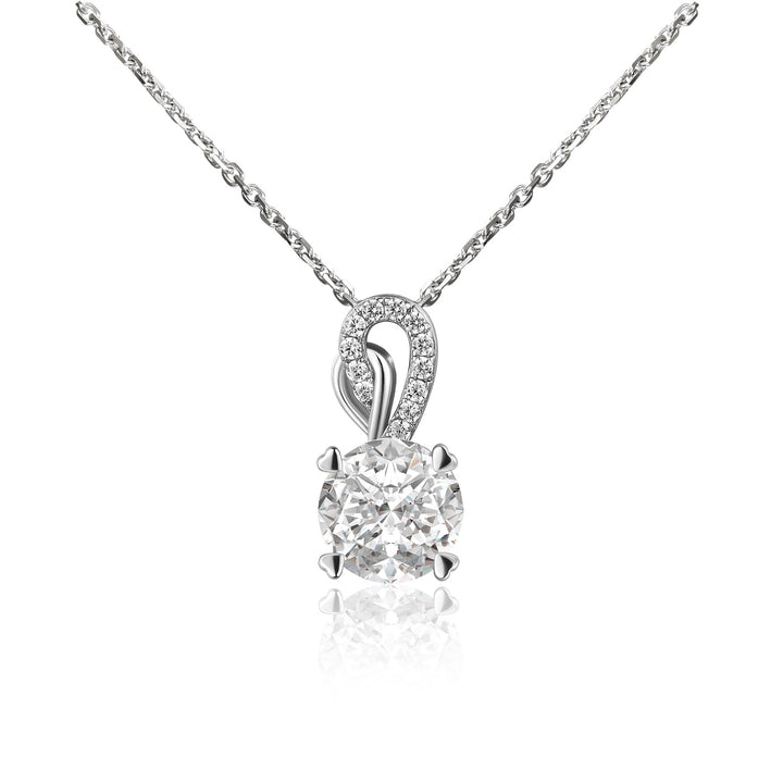 Moissanite 3.0Ct Round Cut White Gold Necklace In Sterling Silver