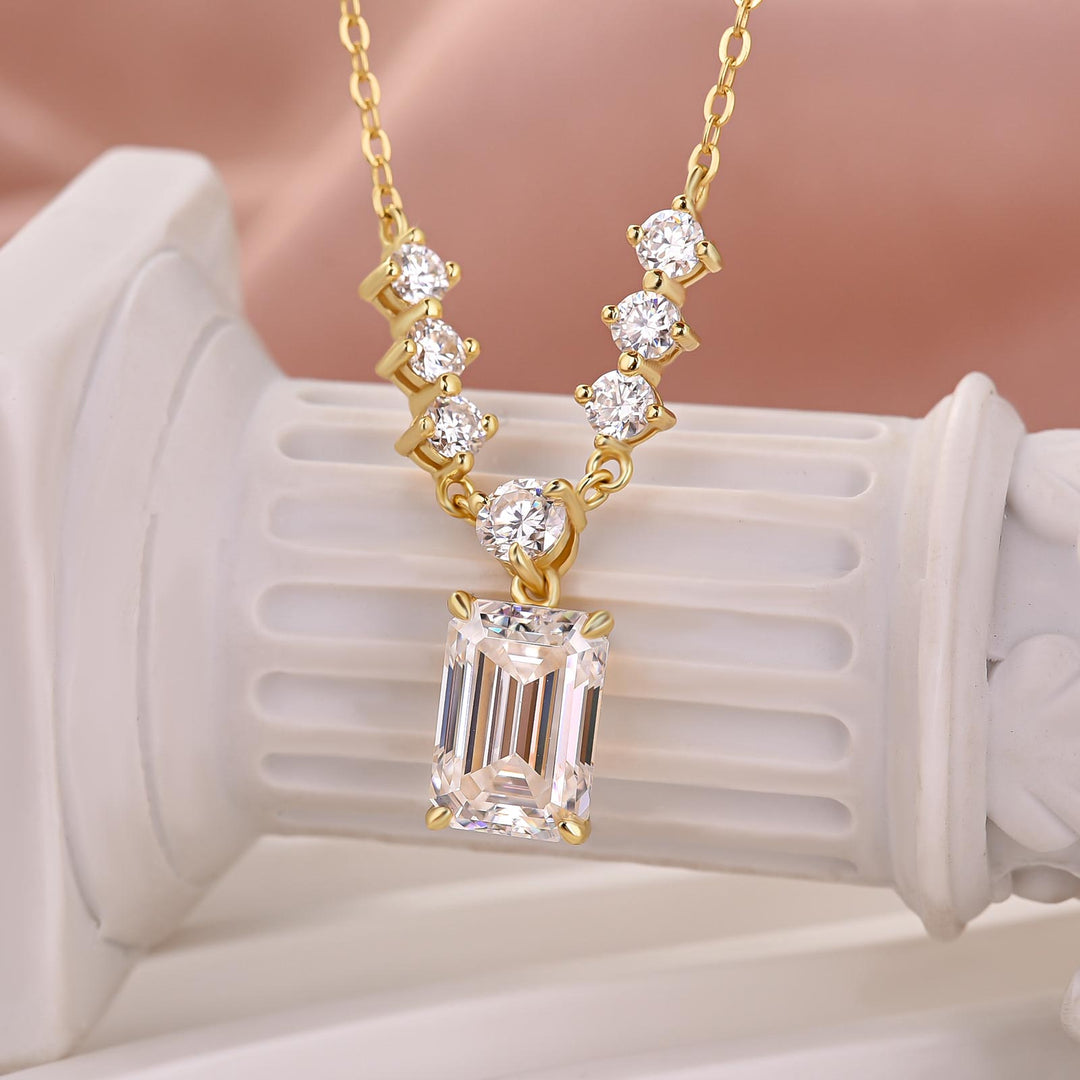 3.5Ct Emerald Cut Moissanite Yellow Chain Pendant Necklace In 925 Sterling Silver
