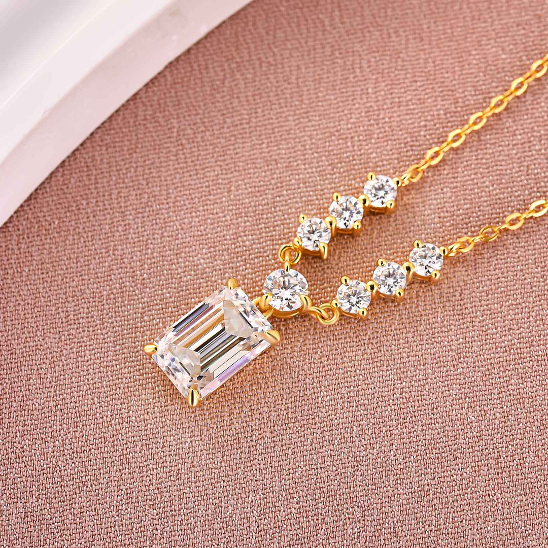 3.5Ct Emerald Cut Moissanite Yellow Chain Pendant Necklace In 925 Sterling Silver