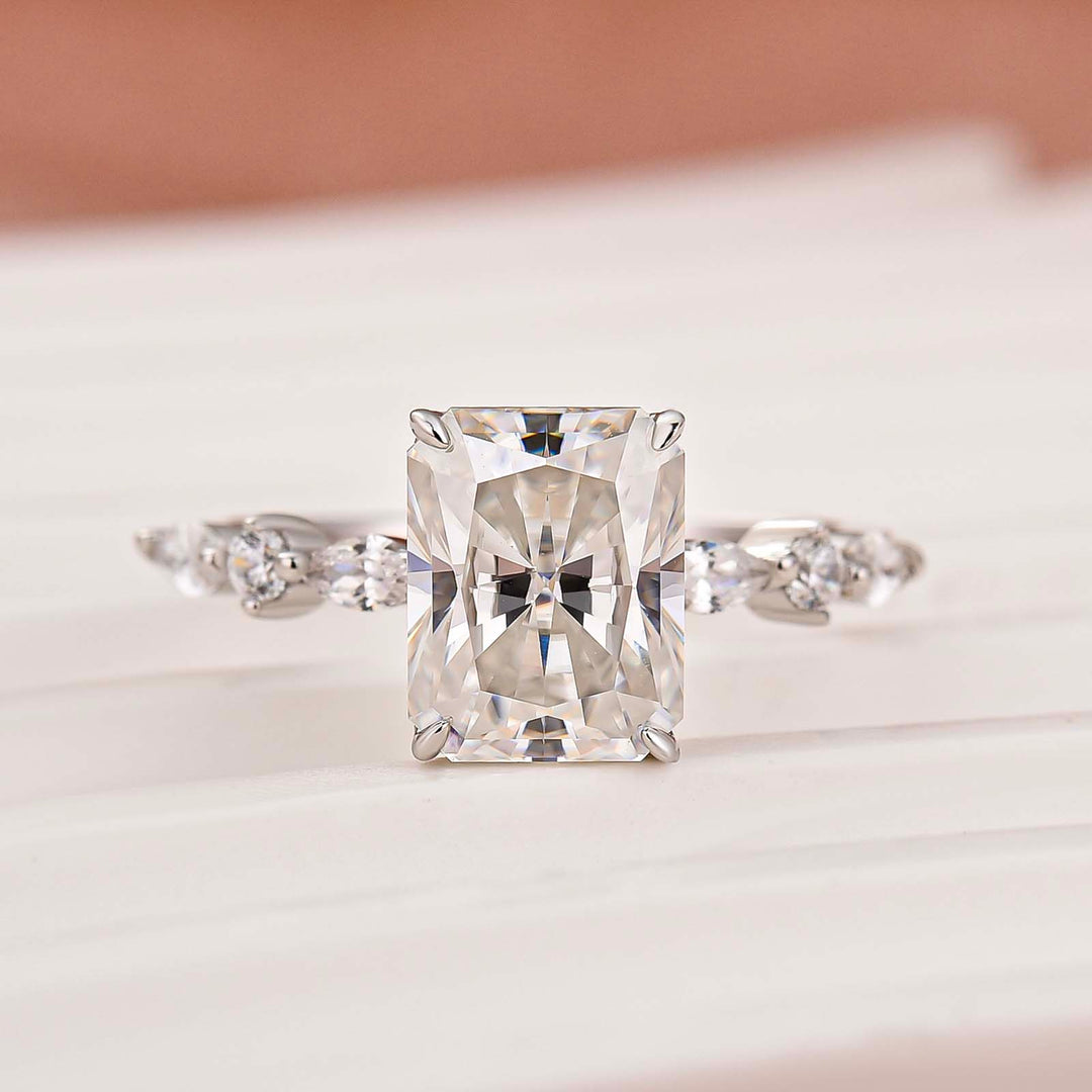 Moissanite 3.0Ct Radiant Cut Side Stone Everyday Wearable Ring For Women