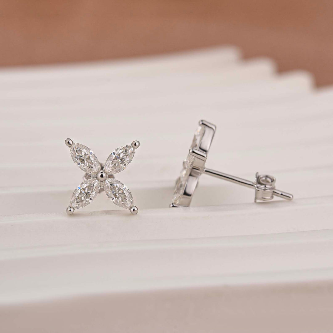 S925 Moissanite 0.8Ct*2 Marquise Floral Stud Earrings