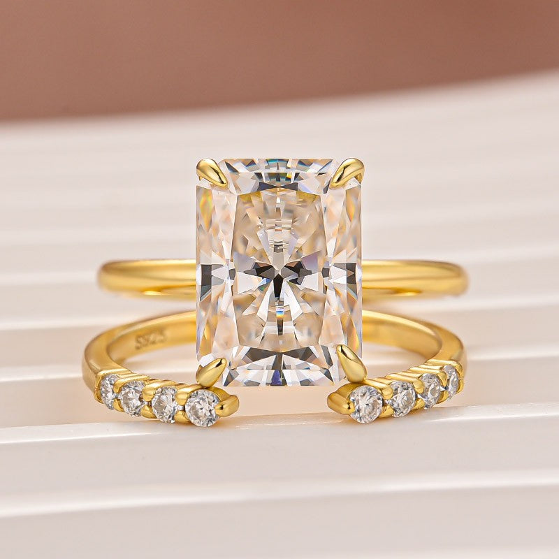 Moissanite 4.5 Ct Radiant Cut Yellow Gold Engagement Ring with Open Wedding Band