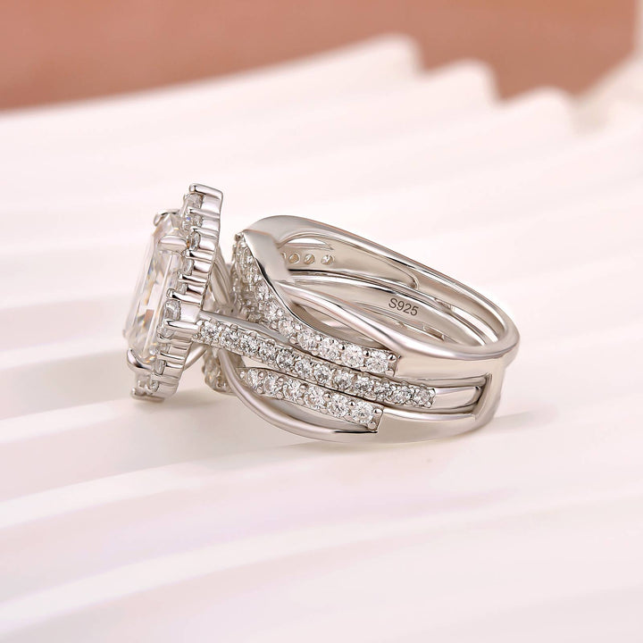 Moissanite 3.5CT Radiant Cut Enhancer Vintage Halo Bridal Ring Set In Sterling Silver