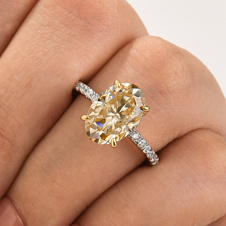 Moissanite 4.0Ct Oval Cut Champagne Hidden Halo Two-Tone Engagement Ring