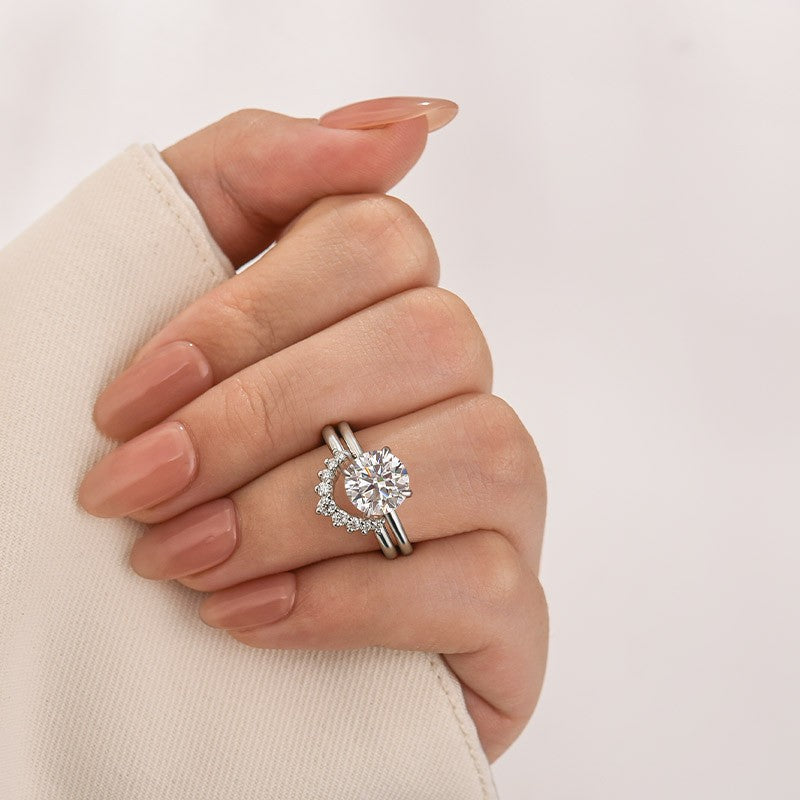 Rodiffy Moissanite 2.0 Ct Round Cut White Gold Wedding Ring Set