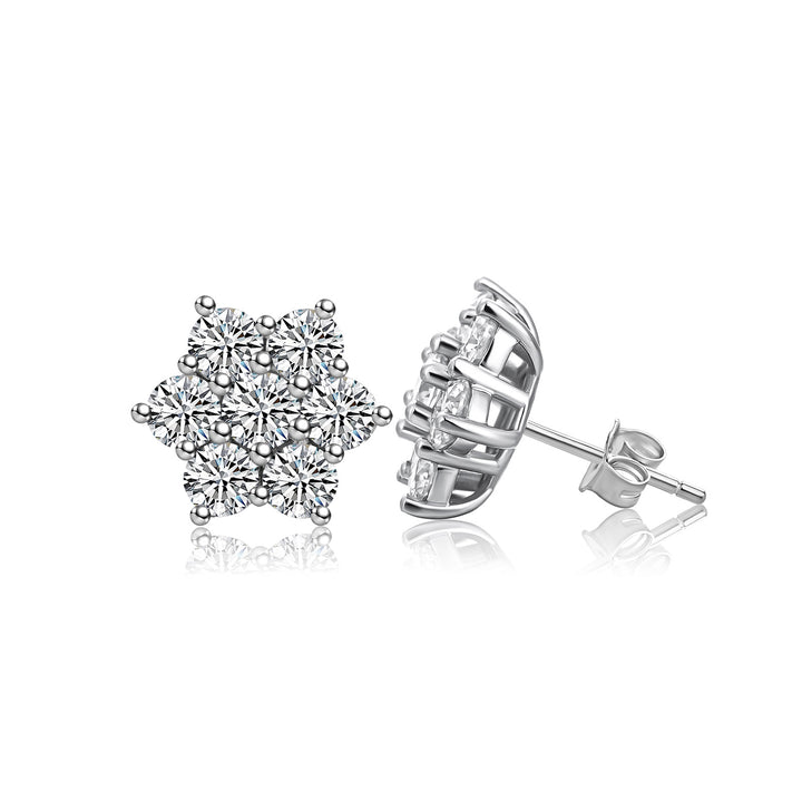 Moissanite Sunflower Stud Earrings with Round White Stones in Sterling Silver