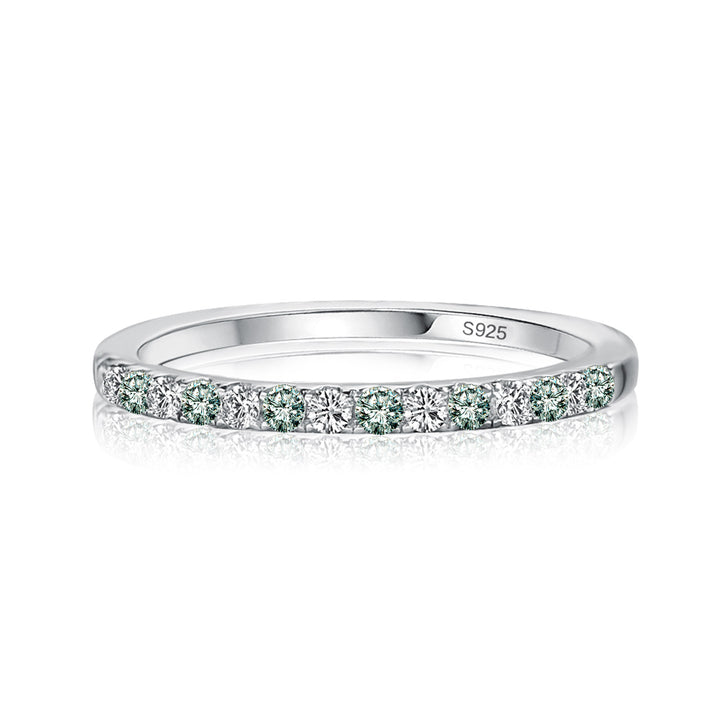 Rodiffy Moissanite 0.5 Ct Round Cut Alternating White and Green Half Halo White Gold Anniversary Ring