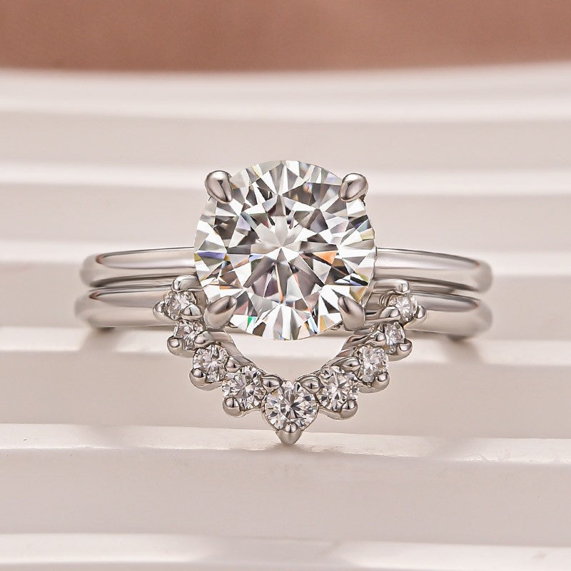 Rodiffy Moissanite 2.0 Ct Round Cut White Gold Wedding Ring Set