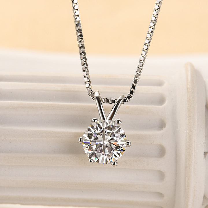 Rodiffy Moissanite 1.0 Ct Round Cut White Gold 6 Prong Pendant Necklace
