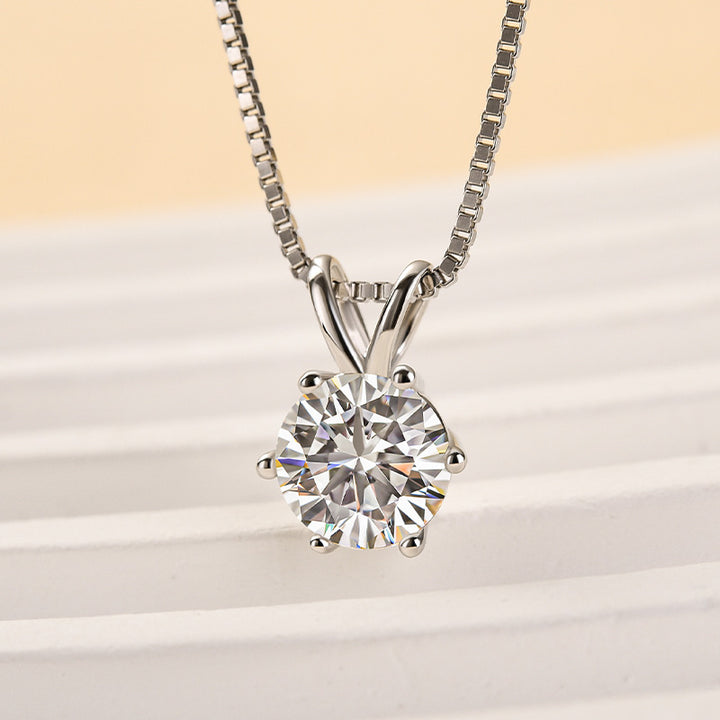 Rodiffy Moissanite 1.0 Ct Round Cut White Gold 6 Prong Pendant Necklace