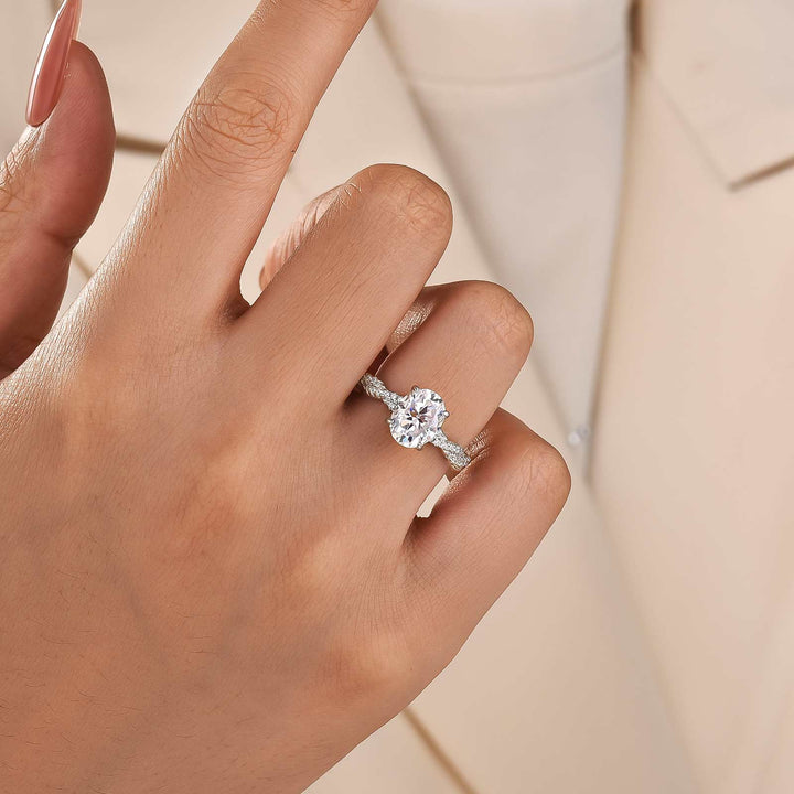 Moissanite Twist 2.0Ct Oval Cut Engagement Ring With Sparkling Pave Details