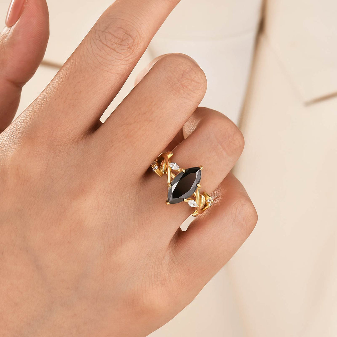 Moissanite 3.0Ct Black Marquise Vintage Nature-Inspired Promise Ring