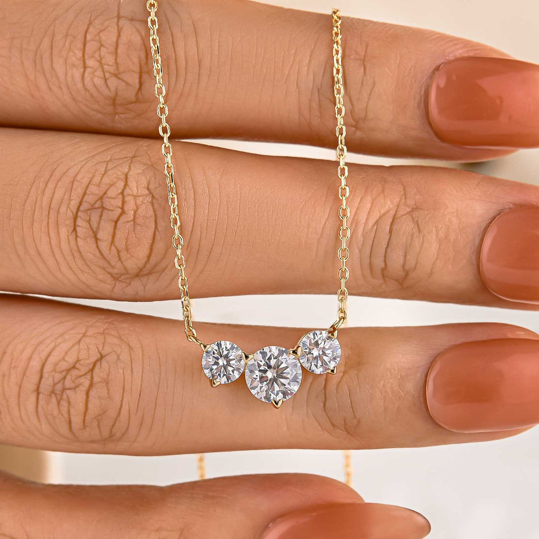Moissanite 1.6Ct Round Three Stone Necklace In 925 Sterling Silver