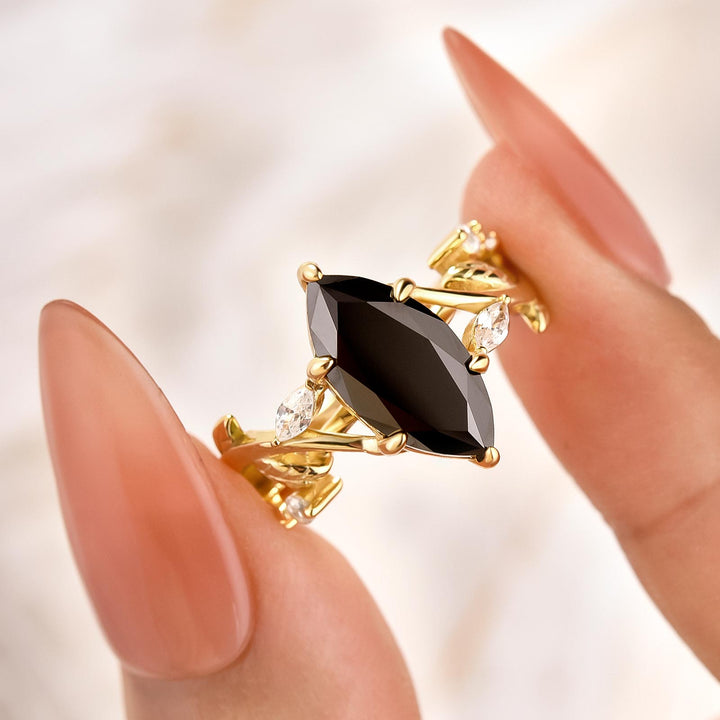 Moissanite 3.0Ct Black Marquise Vintage Nature-Inspired Promise Ring