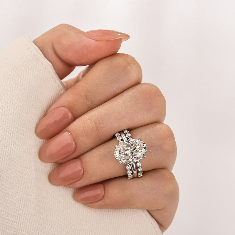 Moissanite 5.5Ct Hidden Halo Oval Cut Engagement Ring with 1.5 Ct Round Cut Yellow Gold Anniversary Ring