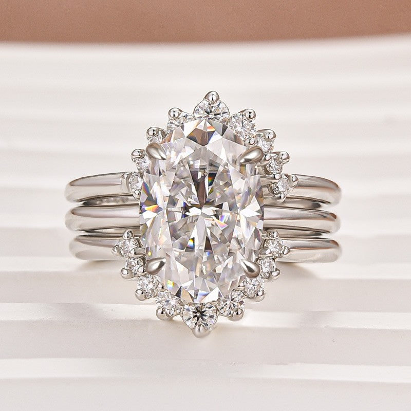 Moissanite 4.0Ct Solitaire Oval Cut White Gold Wedding Ring Set
