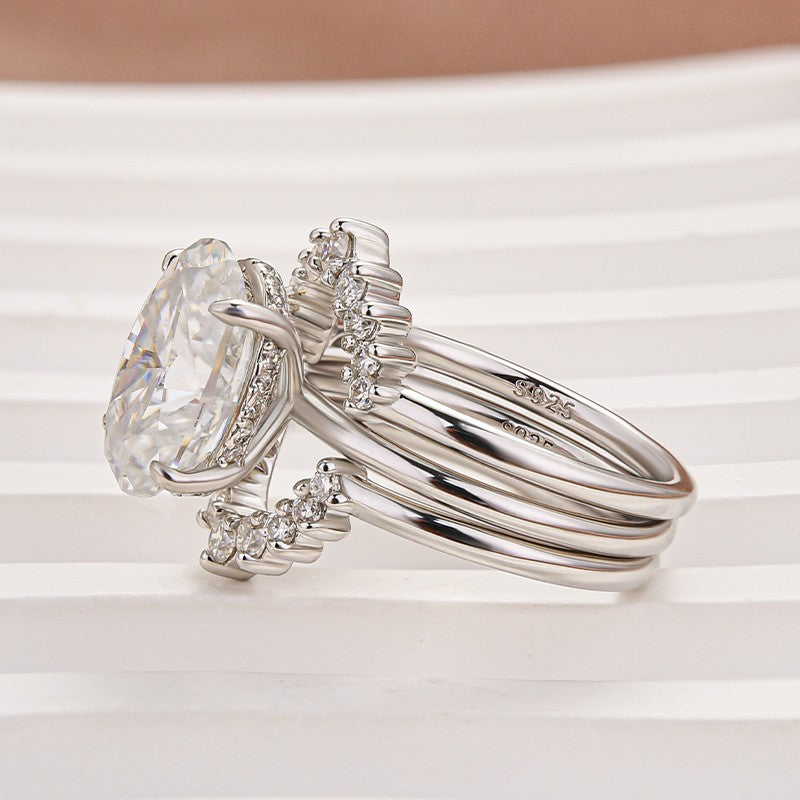 Moissanite 4.0Ct Solitaire Oval Cut White Gold Wedding Ring Set