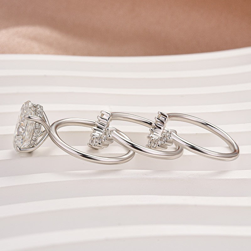 Moissanite 4.0Ct Solitaire Oval Cut White Gold Wedding Ring Set