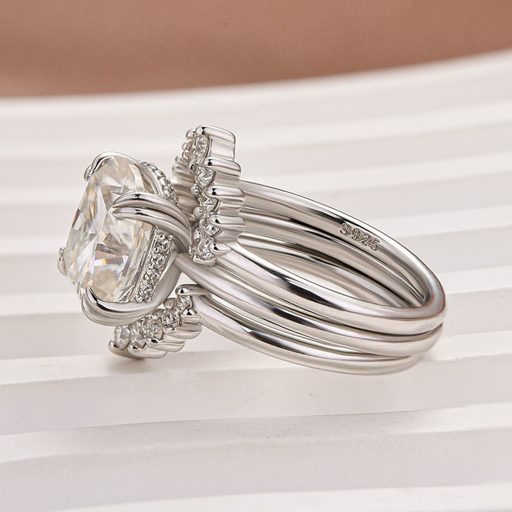 Moissanite 4.5Ct Cushion Cut White Gold Wedding Ring Set