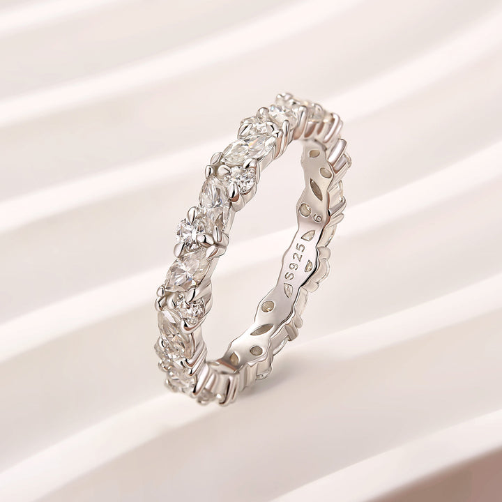 Moissanite Fashion Design Marquise Cut &amp; Round Cut Wedding Band In Sterling Silver