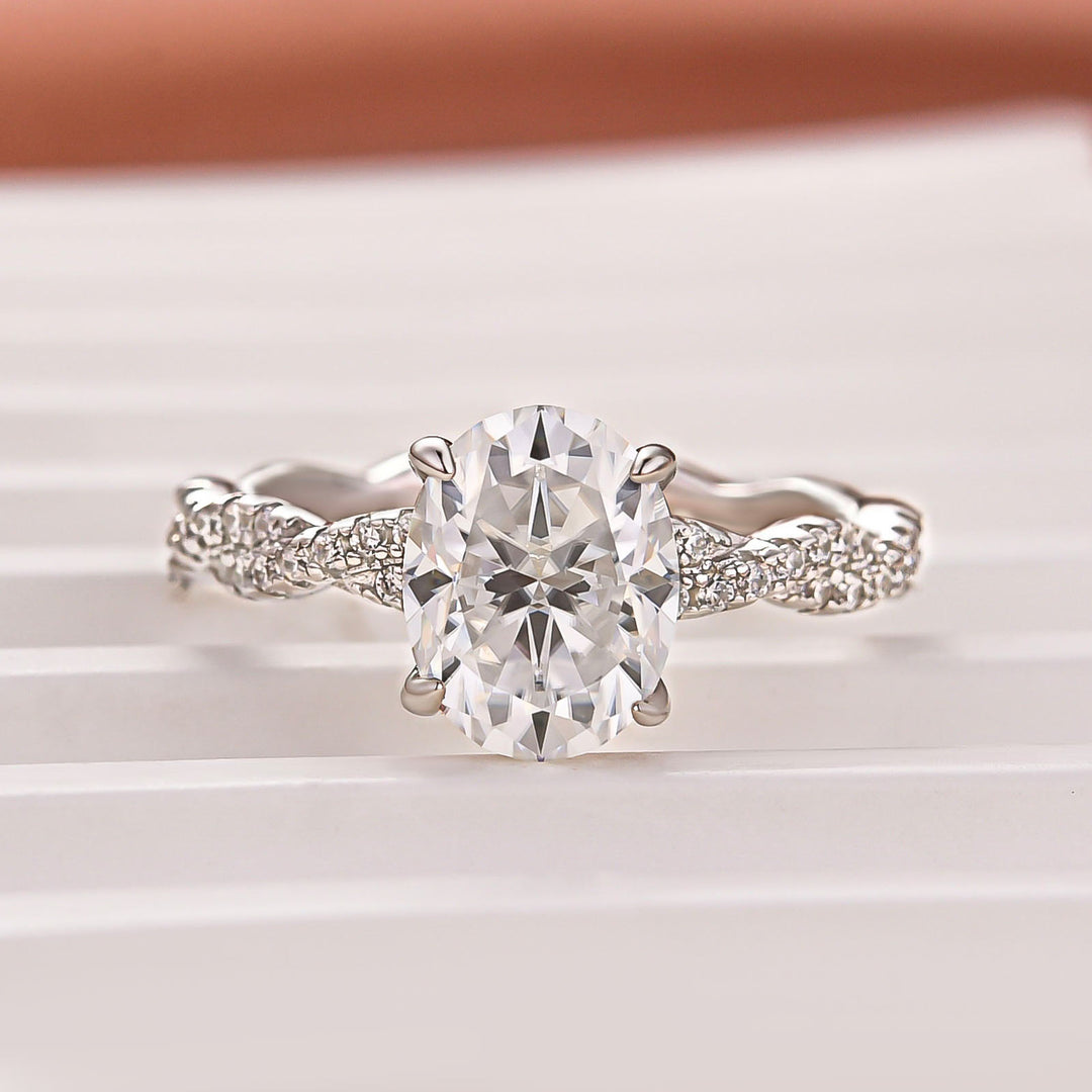Moissanite Twist 2.0Ct Oval Cut Engagement Ring With Sparkling Pave Details