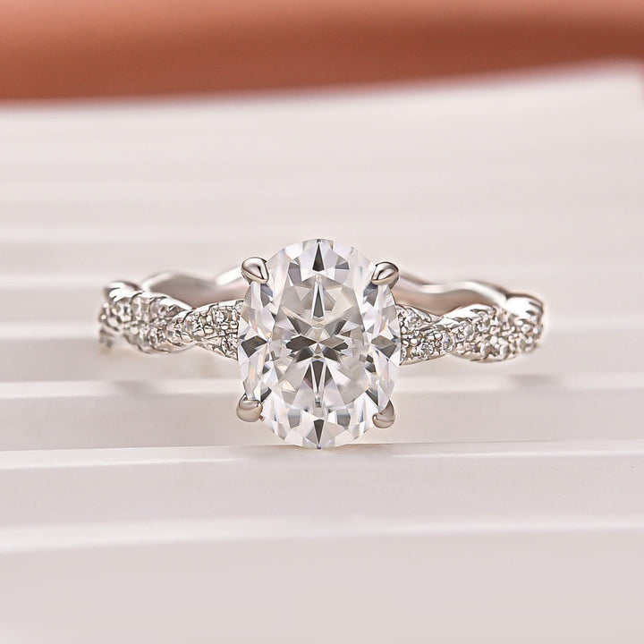 Moissanite Twist 2.0Ct Oval Cut Engagement Ring With Sparkling Pave Details