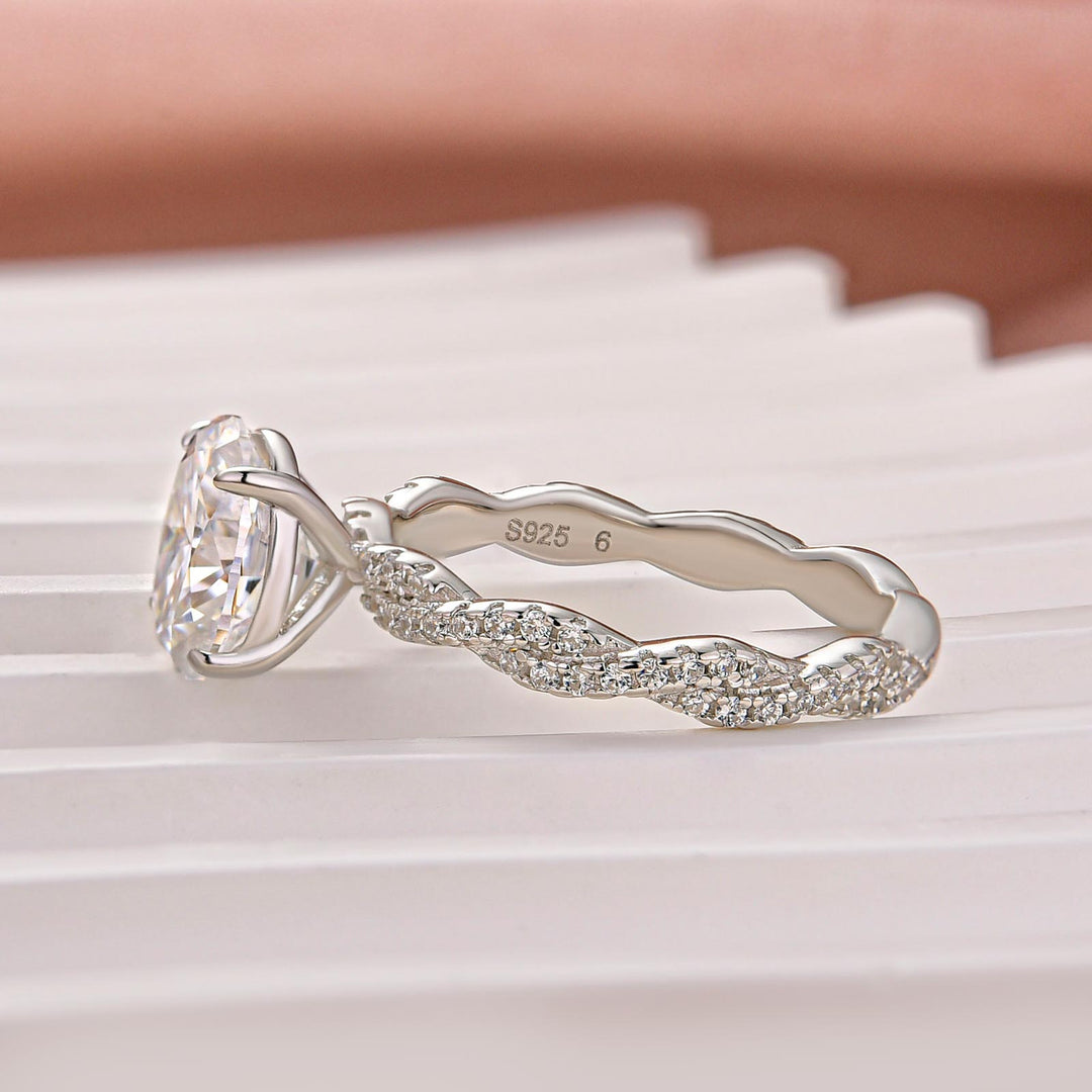 Moissanite Twist 2.0Ct Oval Cut Engagement Ring With Sparkling Pave Details