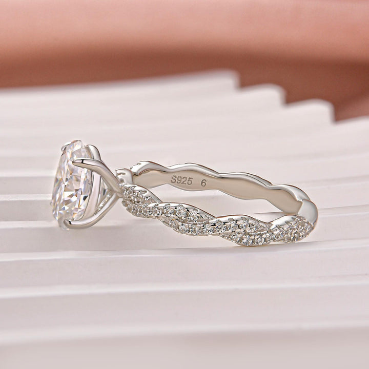 Moissanite Twist 2.0Ct Oval Cut Engagement Ring With Sparkling Pave Details