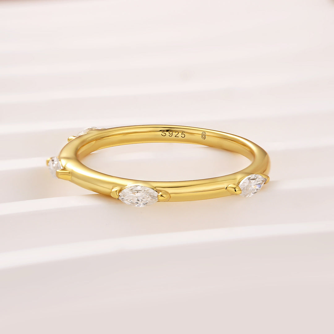 Moissanite Yellow Gold Marquise Cut Wedding Band