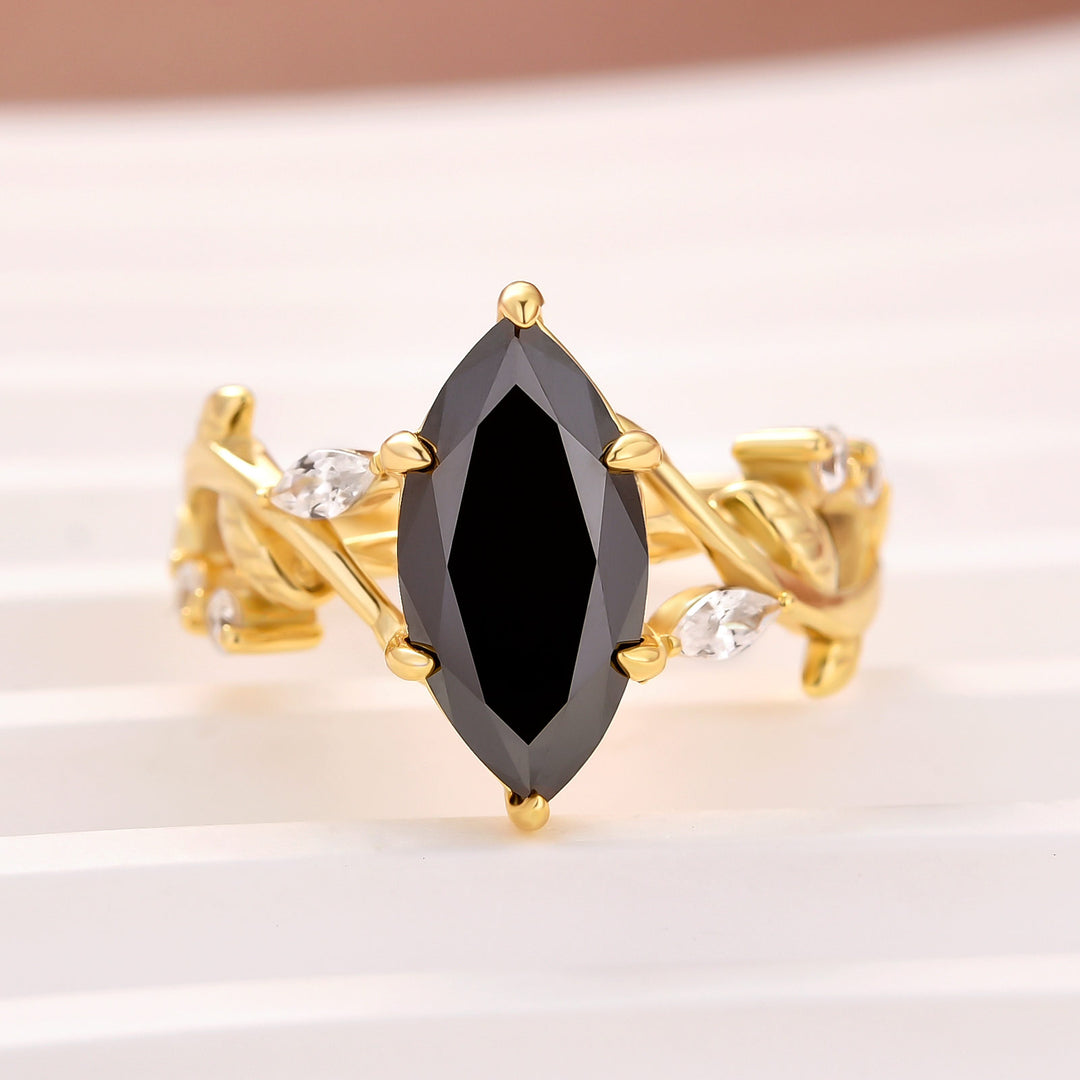 Moissanite 3.0Ct Black Marquise Vintage Nature-Inspired Promise Ring