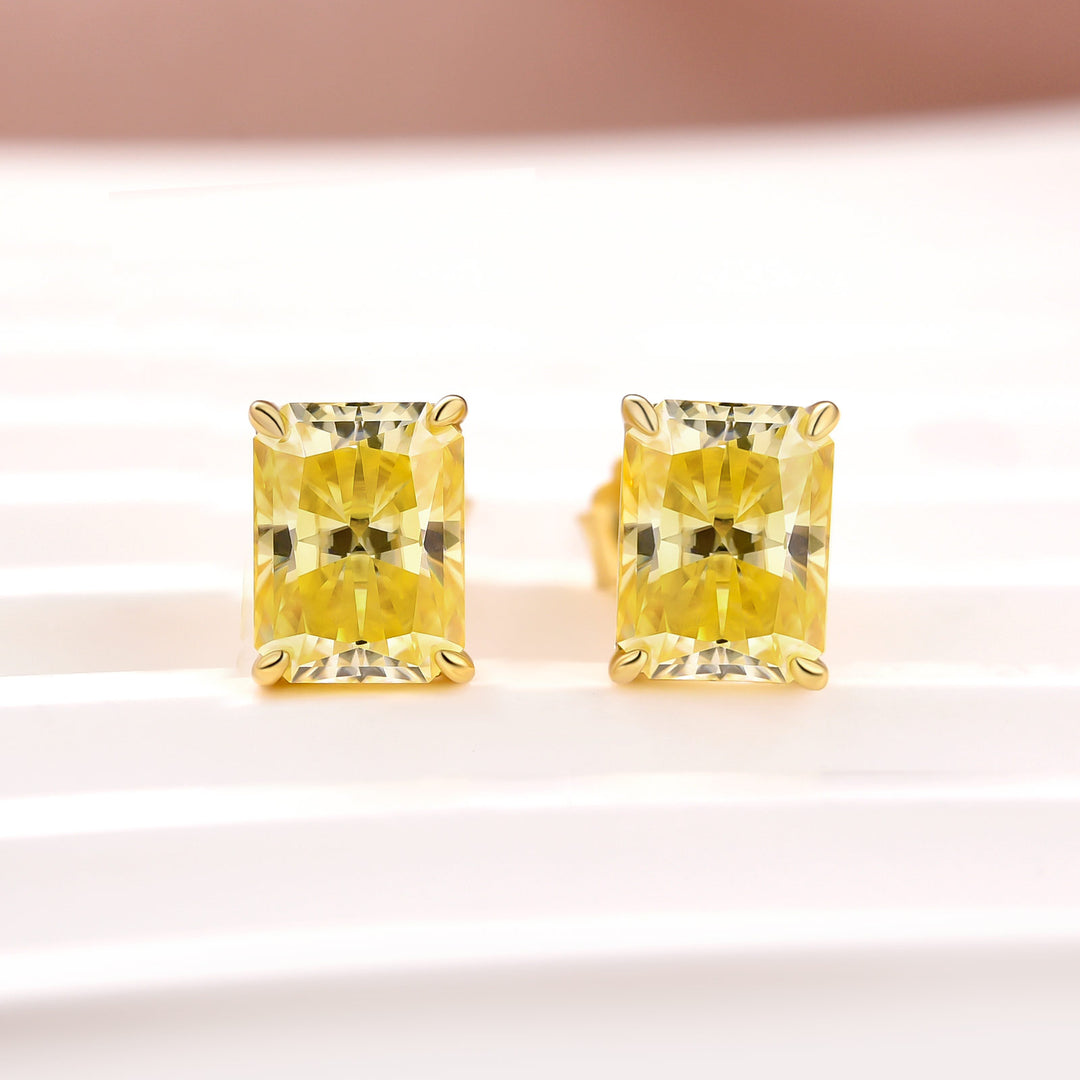 Moissanite 2.0Ct*2 Lemon Yellow Radiant Cut Stud Earrings