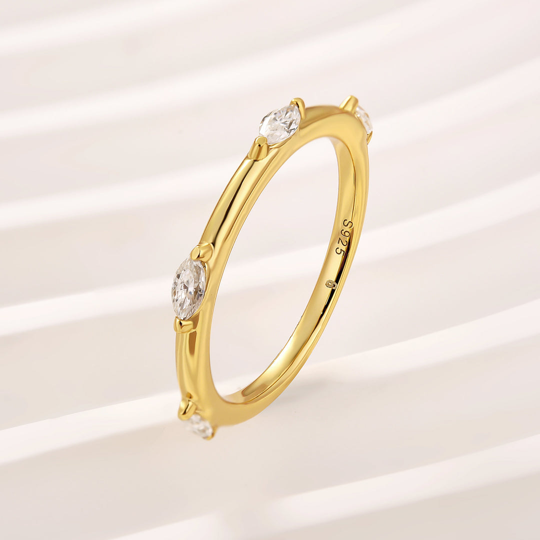 Moissanite Yellow Gold Marquise Cut Wedding Band
