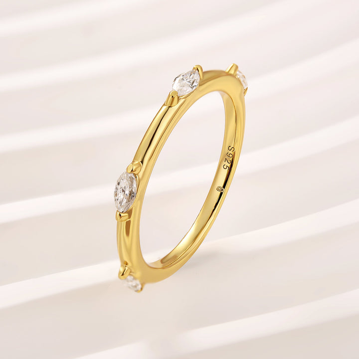Moissanite Yellow Gold Marquise Cut Wedding Band