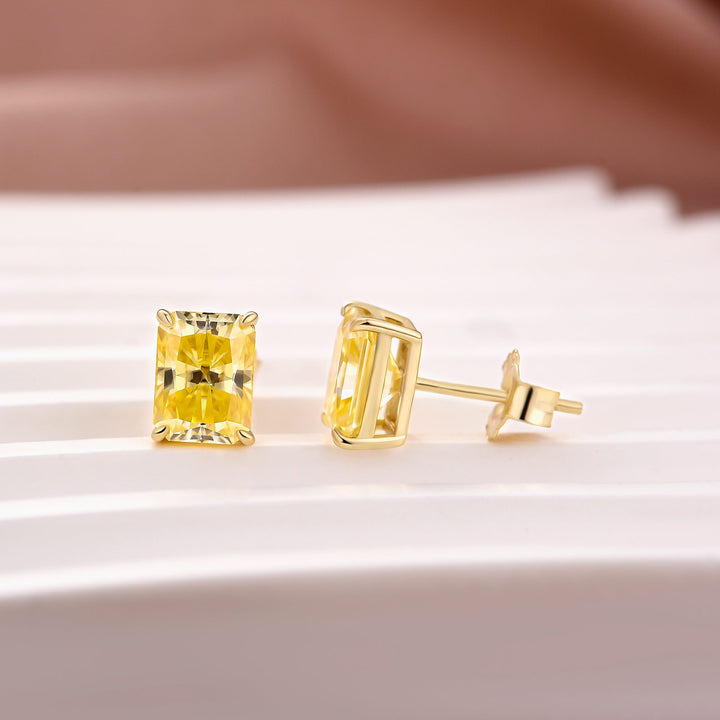 Moissanite 2.0Ct*2 Lemon Yellow Radiant Cut Stud Earrings
