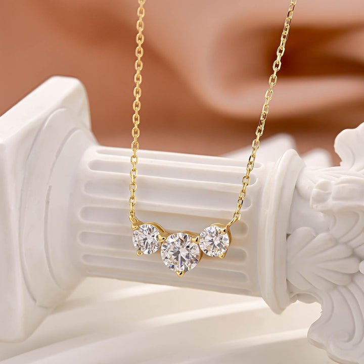 Moissanite 1.6Ct Round Three Stone Necklace In 925 Sterling Silver