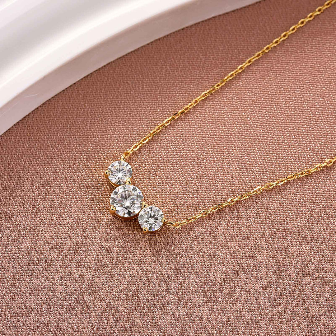 Moissanite 1.6Ct Round Three Stone Necklace In 925 Sterling Silver