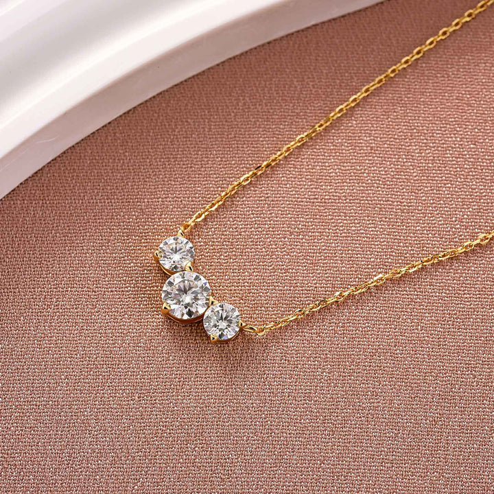 Moissanite 1.6Ct Round Three Stone Necklace In 925 Sterling Silver