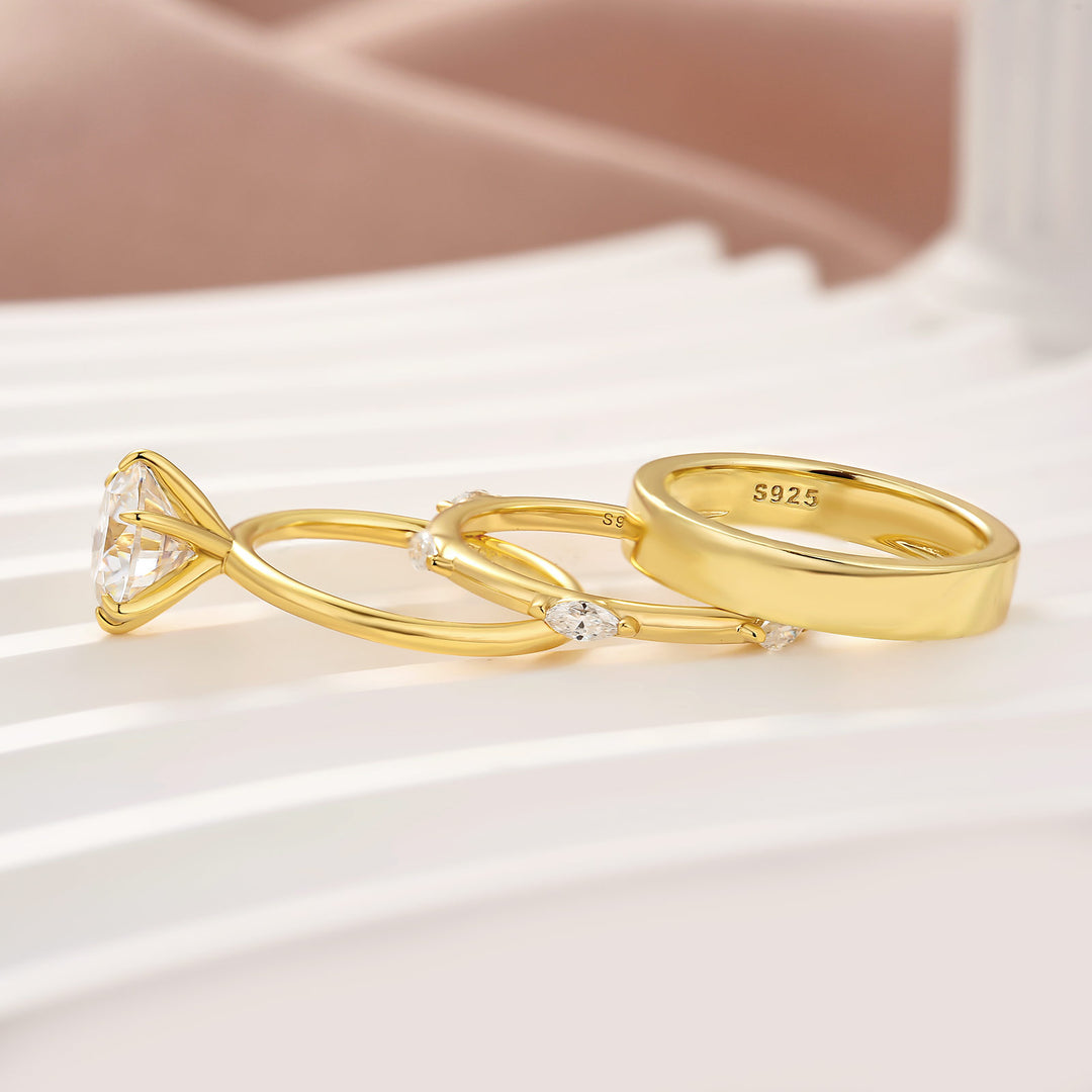 Moissanite 3PC 2.0Ct Round Cut Wedding Ring Set For Women