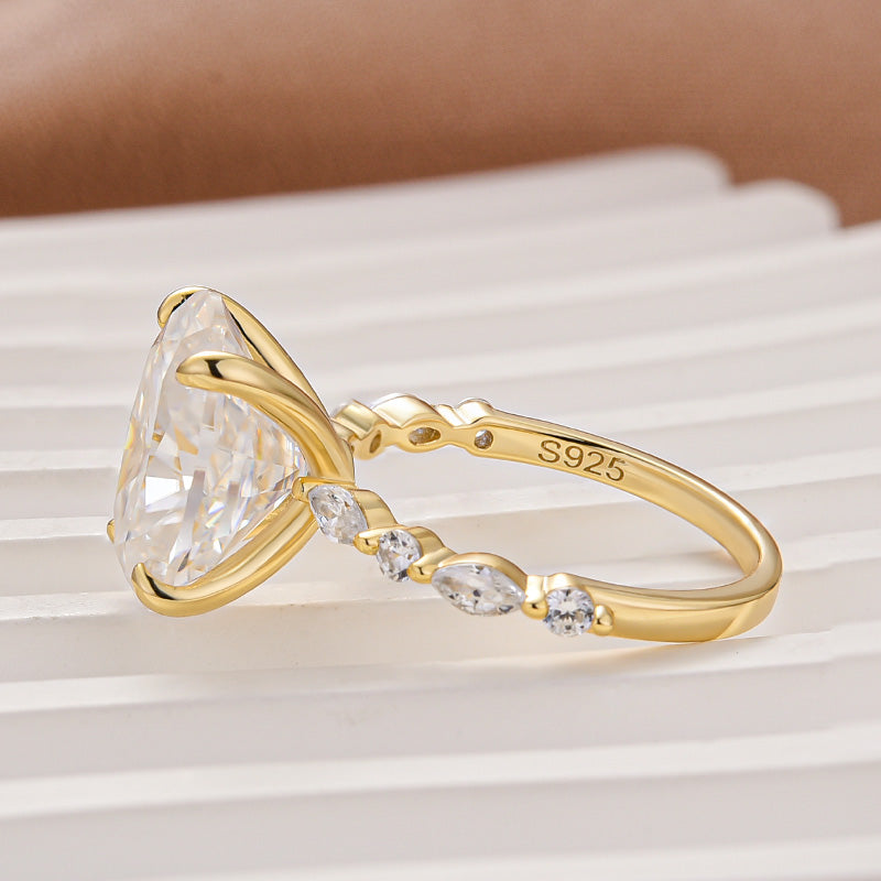 Moissanite 5.5Ct Oval Cut Side Stone Yellow Gold Engagement Ring