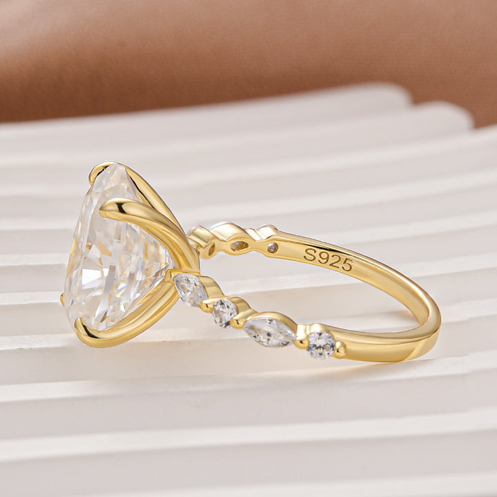 Moissanite 5.5Ct Oval Cut Side Stone Yellow Gold Engagement Ring