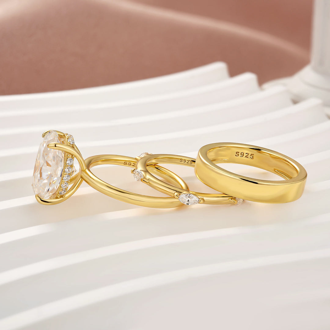 Moissanite 3PC 5.5 Ct Oval Cut Yellow Gold Wedding Ring Set For Women